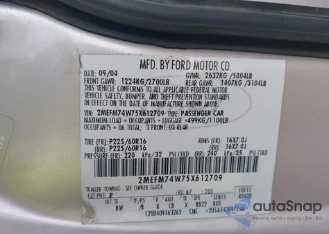 2005 Mercury Grand Marquis Gs from USA, damaged, VIN 2MEFM74W75X612709